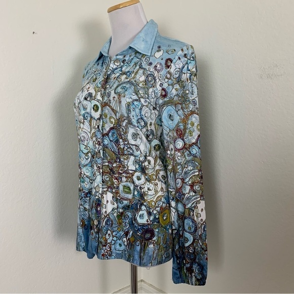 Simply Art By Dolcezza Button Front Short Womens XS Stretch Art Collar Geometric - Picture 17 of 17